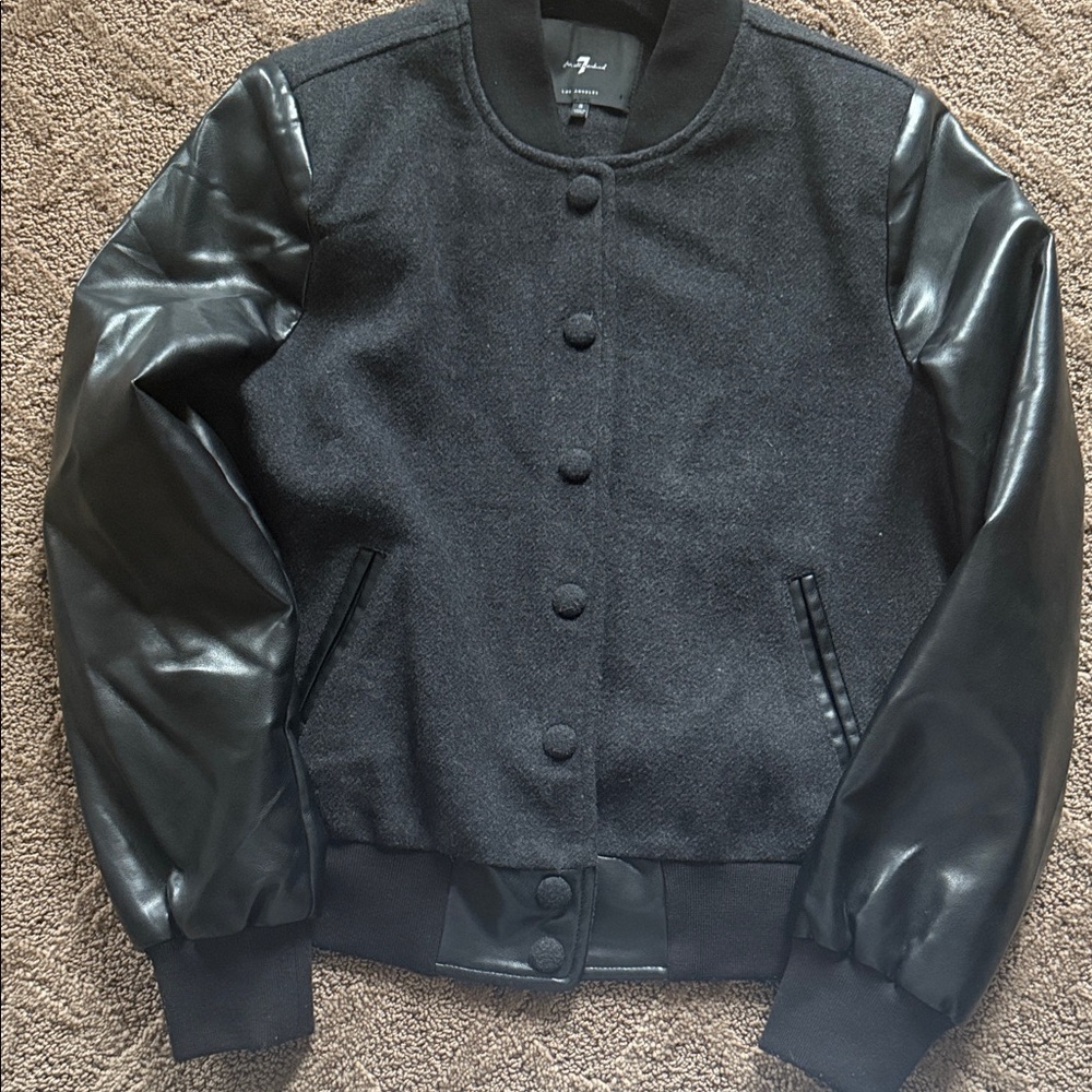 7 For All Mankind Black wool-like blended Jacket with faux leather sleeves